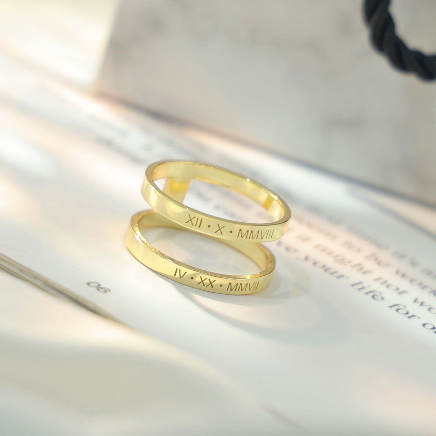 Kyle Double Band Ring – custom engraved with two names or dates in roman numerals