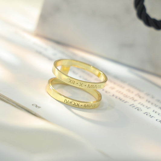 Kyle Double Band Ring – custom engraved with two names or dates in roman numerals