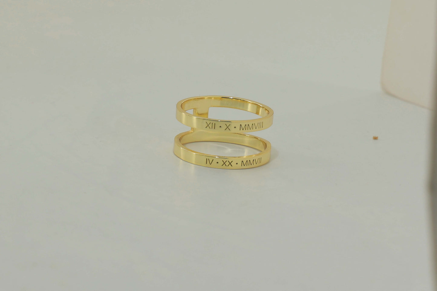 Custom two-band ring – engraved keepsake jewelry with roman numbers of important dates gift in 14k gold plated