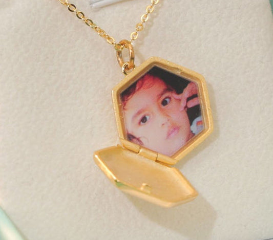 Cora Locket open with personalized UV-lasered photo inside
