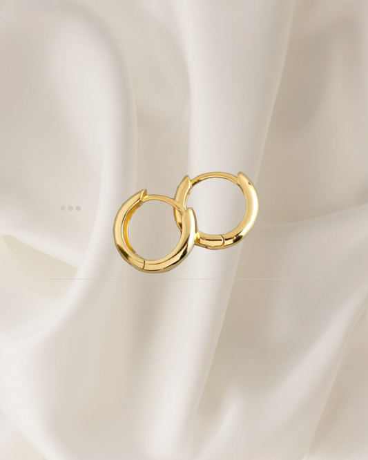 Minimalist gold, small size hoop earrings in two sizes, designed for everyday elegance — Ena Hoops by Chapters of Joy.