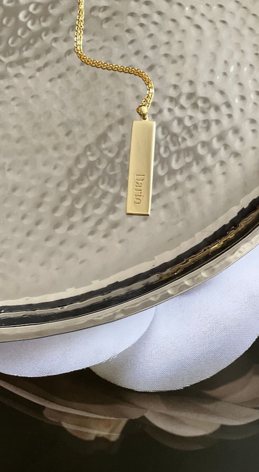 gold necklace Noor with engraved name on it by chapters of joy
