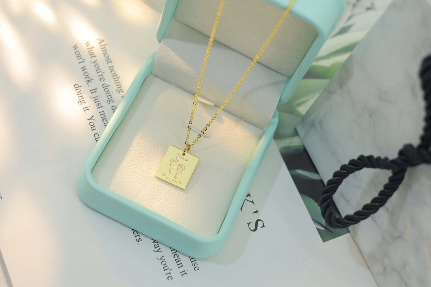Nova Pendant — engraved gold necklace with custom print or photo