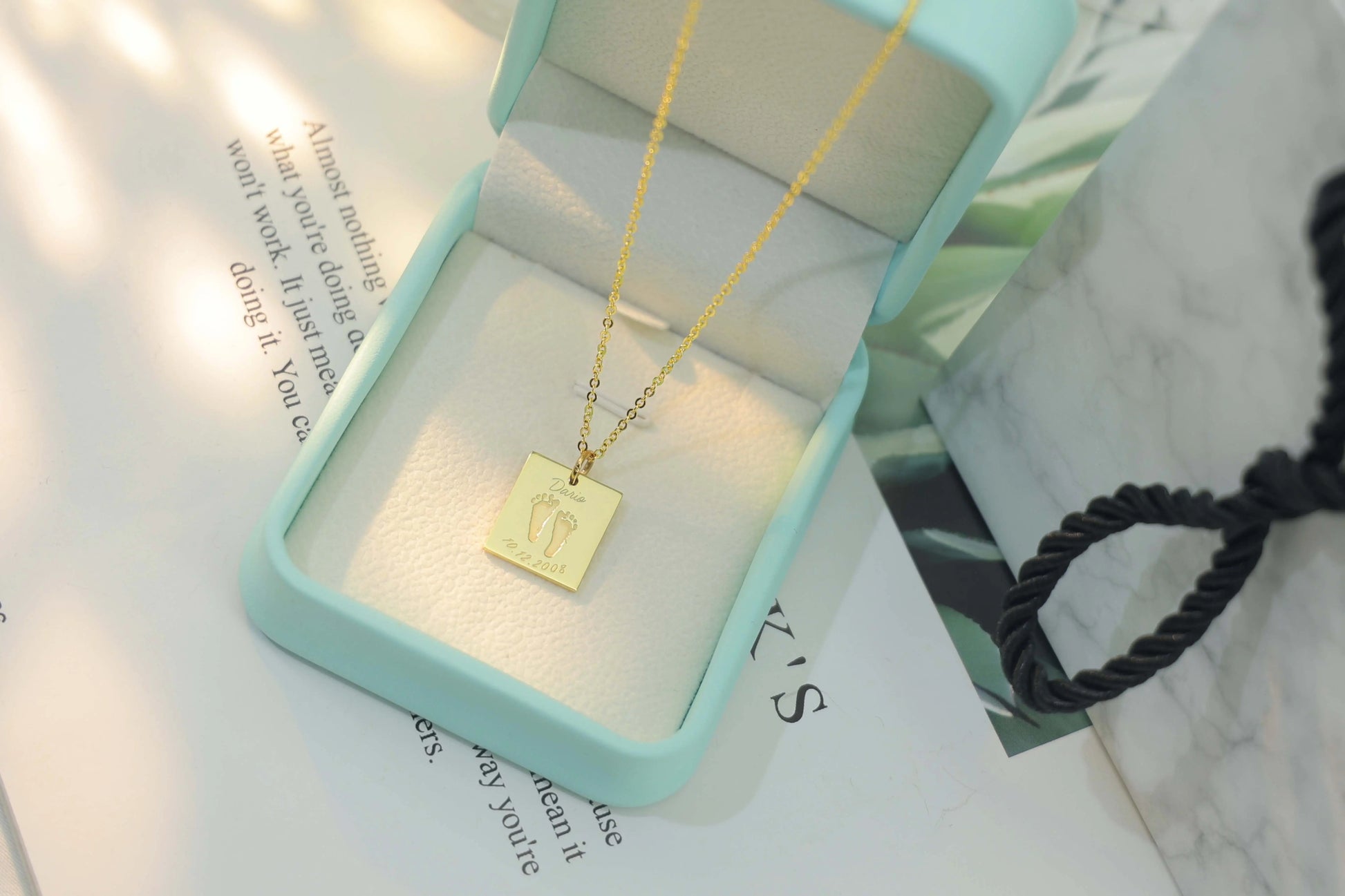 Nova Pendant — engraved gold necklace with custom print or photo