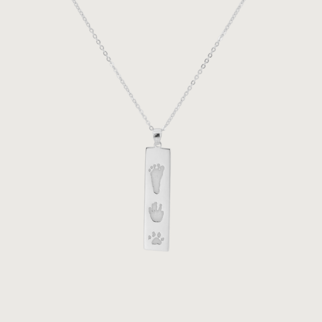 Personalized paw print, hand and foot print pendant necklace in sterling silver