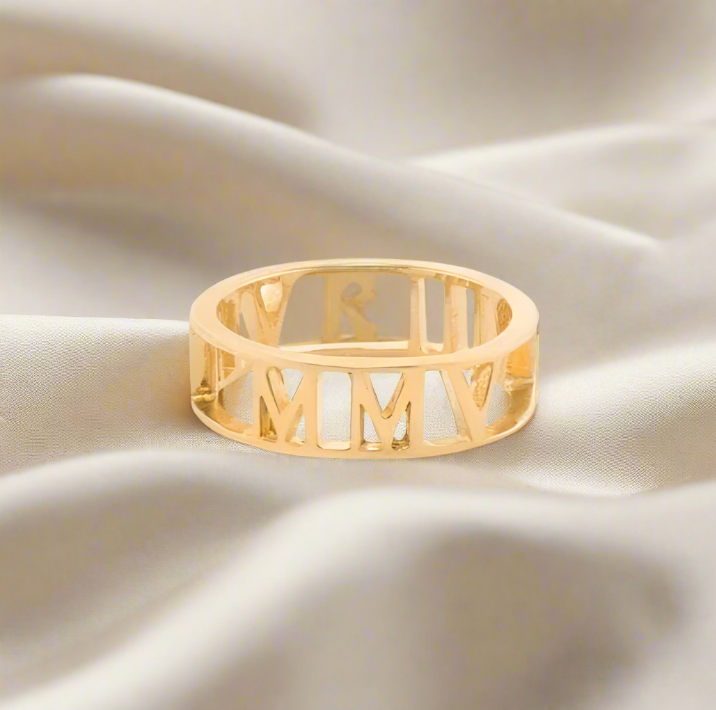 Personalized Roman numeral ring – anniversary or wedding keepsake