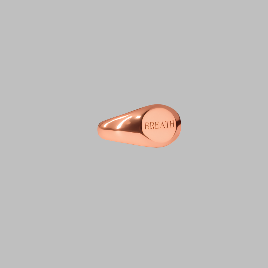 14k Rose Gold plated  Verse Signet Ring engraved with the word Breath