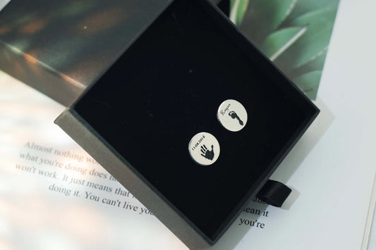 Sterling silver cufflinks with baby handprint and footprint engraving