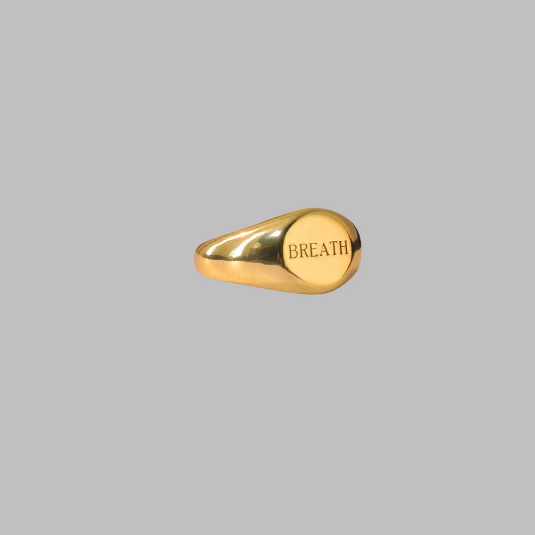 18k Gold platedVerse Signet Ring engraved with the word BREATH, symbolizing inspiration.