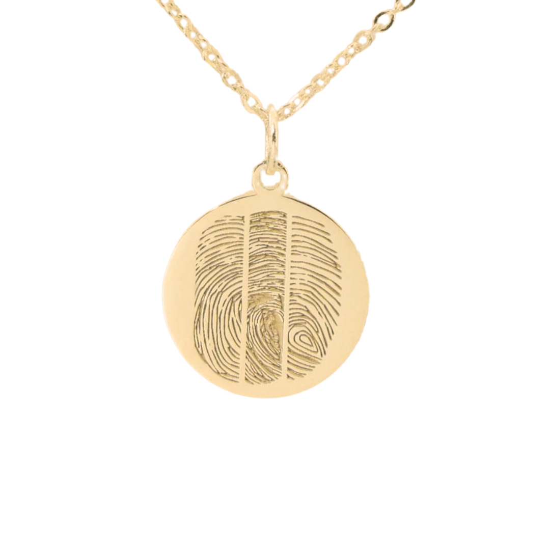 Personalized engraved pendant necklace shown in gold plated
