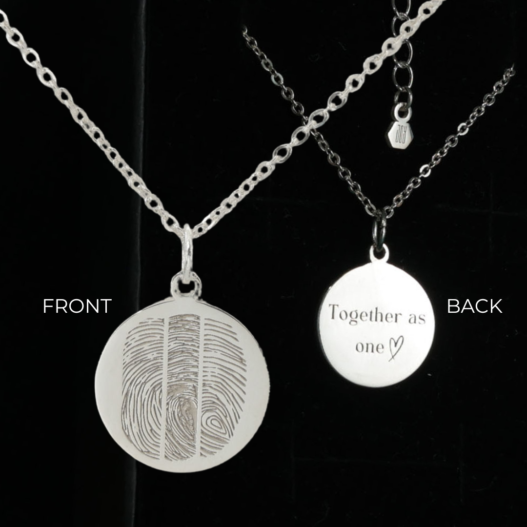 Ava Pendant necklace in sterling silver with four engraved fingerprints