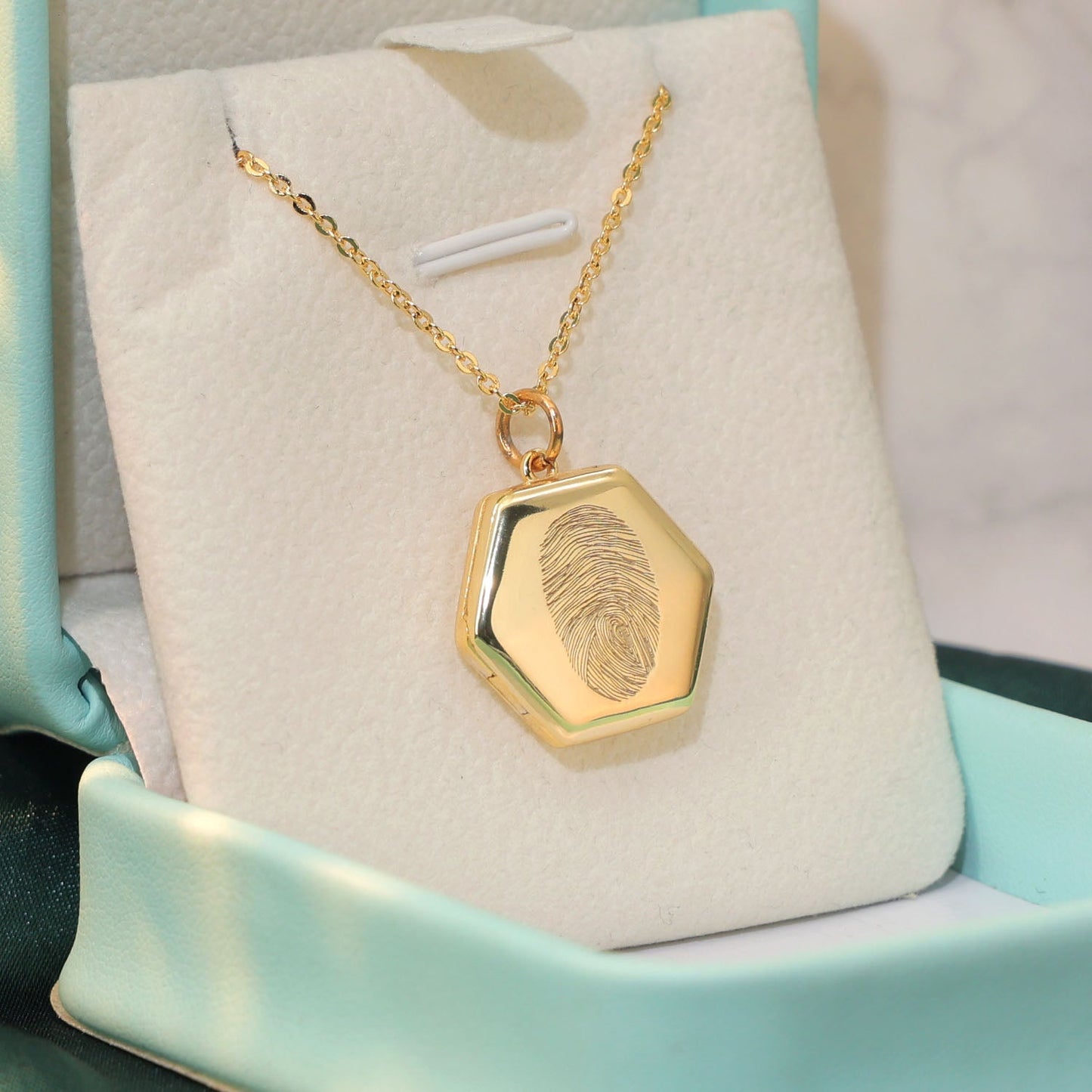Cora Locket in sterling silver with fingerprint engraving and personalized handwriting message