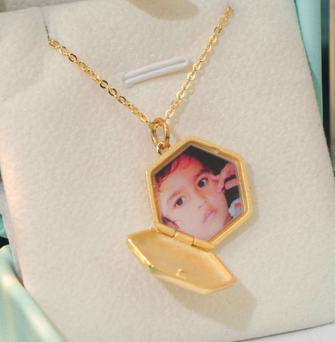 Cora Locket open with personalized UV-lasered photo inside
