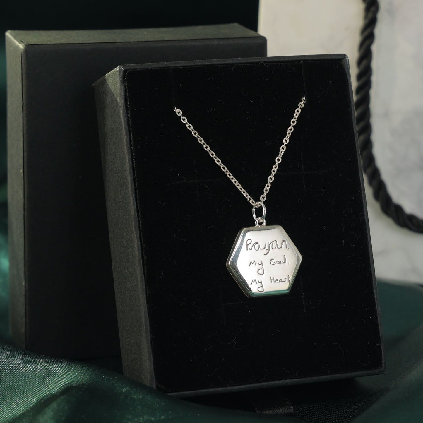 Sterling silver Lina Locket with engraving, handwritten message,
