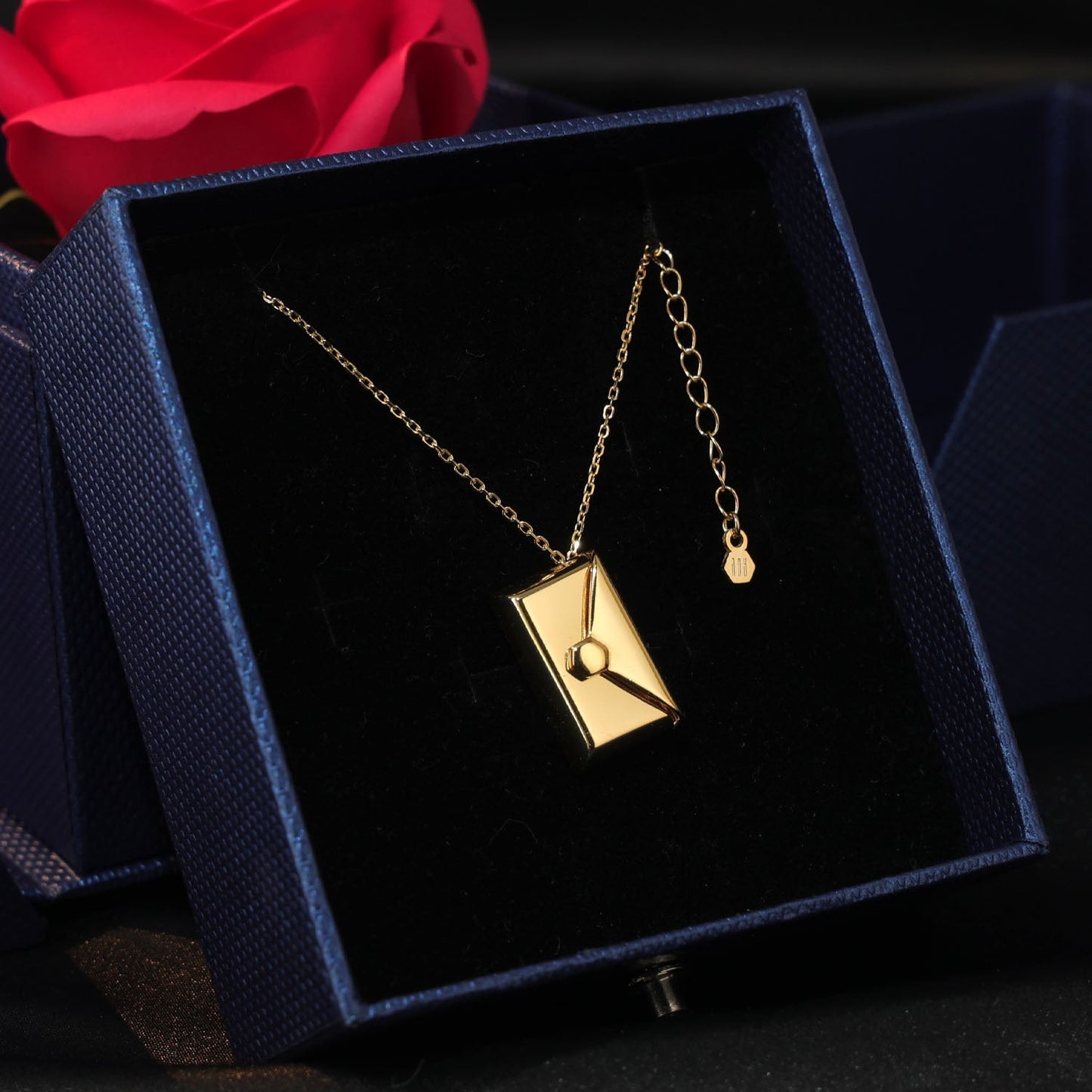 Personalized engraved necklace with envelope design