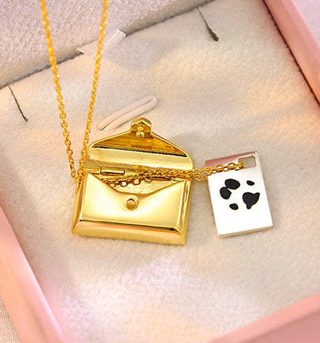 personalized paw print envelope locket gold necklace