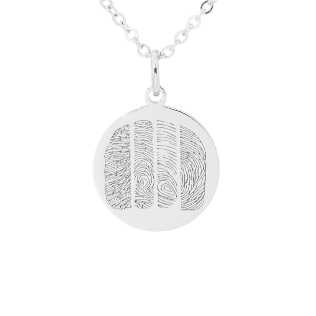 recycled sterling silver plated with 14k rose gold, four fingerprints engraved