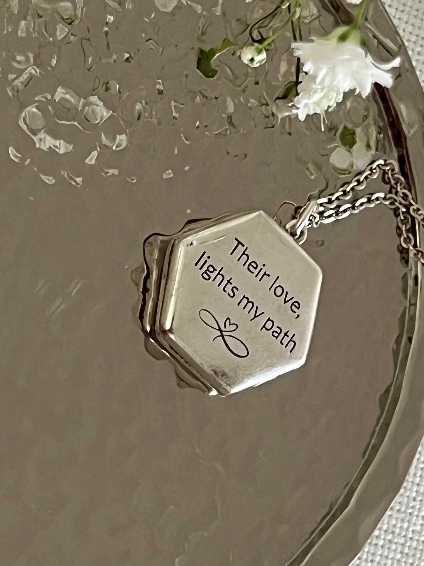 age Locket in sterling silver engraved on back with meaningful note, Their love lights my path