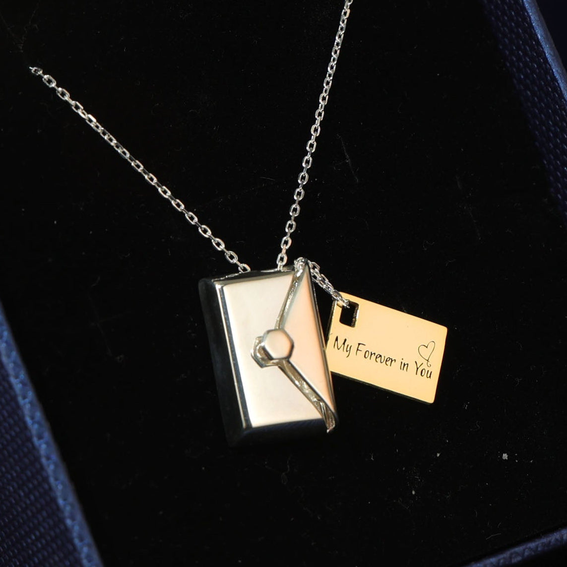 Lunelle envelope locket engraved message and heart symbol