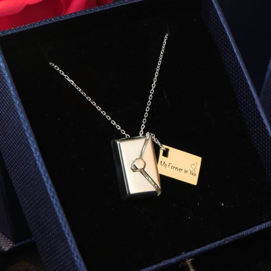 Lunelle envelope locket engraved message and heart symbol