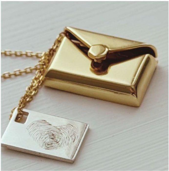 Lunelle envelope locket with fingerprint engraving inside