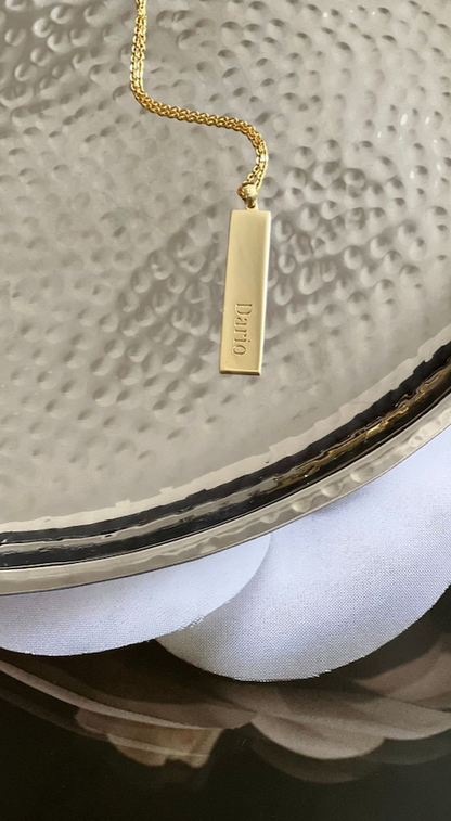 gold necklace Noor with engraved name on it by chapters of joy