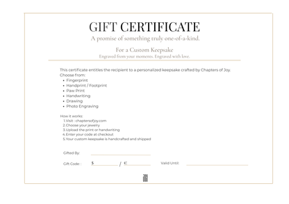 Printable personalized jewelry gift card by Chapters of Joy