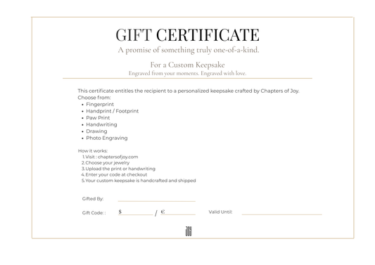 Printable personalized jewelry gift card by Chapters of Joy
