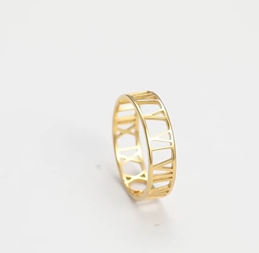 Roman Numeral Ring – custom date engraved band in 14k gold plated