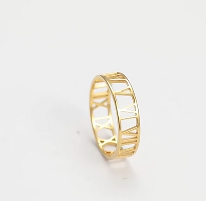 Roman Numeral Ring – custom date engraved band in 14k gold plated
