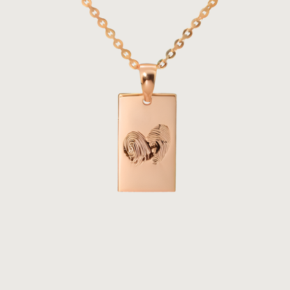Rose Gold heart pendant engraved with two fingerprints — personalized keepsake jewelry by Chapters of Joy