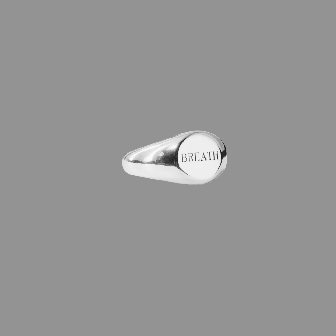 Sterling Silver Verse Signet Ring engraved with the word BREATH, symbolizing hope, faith, and inspiration.