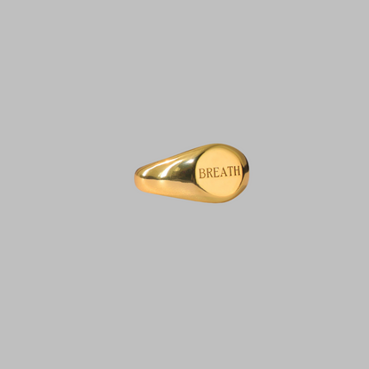 18k Gold platedVerse Signet Ring engraved with the word BREATH, symbolizing inspiration.