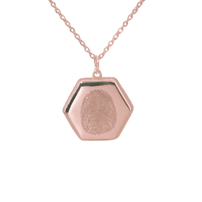 Cora Locket in sterling silver rose gold plated with fingerprint engraving and personalized handwriting message