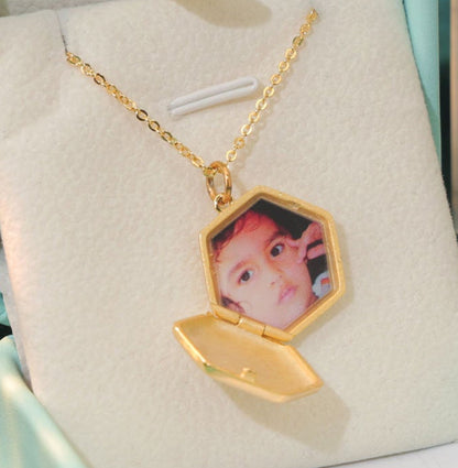 Cora Locket open with personalized UV-lasered photo inside