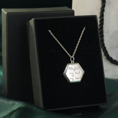 Sterling silver Lina Locket with engraving, handwritten message, 