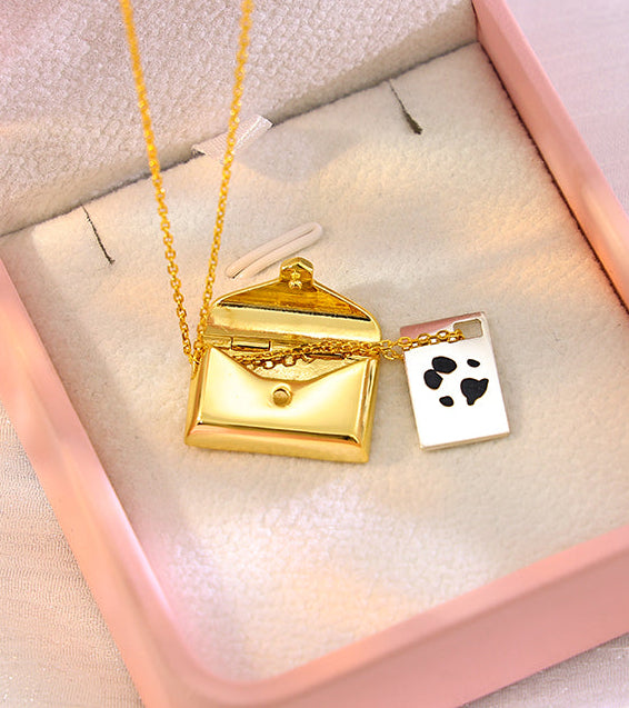 personalized paw print envelope locket gold necklace