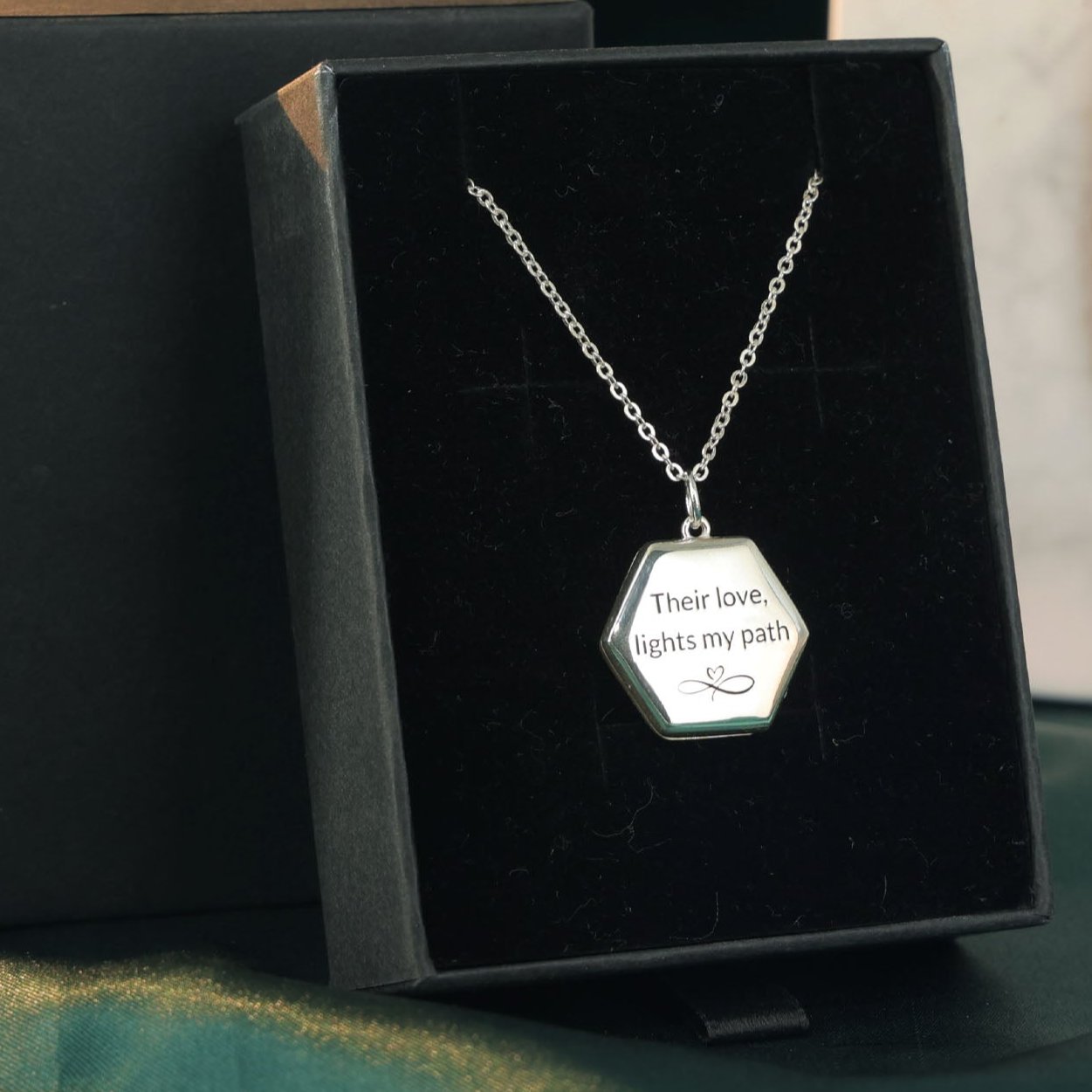 sterling silver honeycomb locket handwriting engraving detail